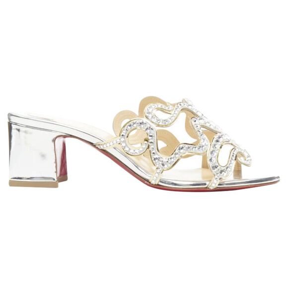 Christian Louboutin Octostrass silver crystal strappy mid heel mule - Picture 1 of 6
